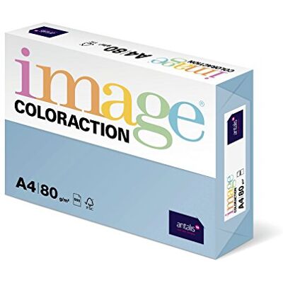 IMAGE Antalis ColorAction Risma di carta colorata per stampante fotocopiatrice laser a getto d'inchiostro, 500 fogli A4, grammatura 80, colore blu cielo IMAGE Antalis ColorAction Risma di carta colorata per stampante fotocopiatrice laser a getto d'inchiostro, 500 fogli A4, grammatura 80, colore blu cielo