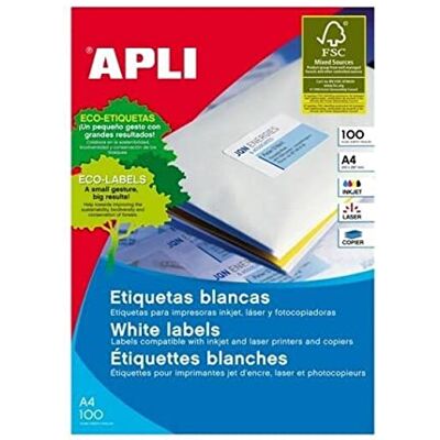 APLI 707573 Confezione da 100 etichette bianche per stampante 99.1X38.1 APLI 707573 Confezione da 100 etichette bianche per stampante 99.1X38.1