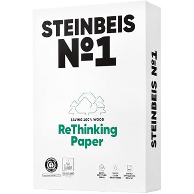 Steinbeis No. 1 carta per stampante – 2500 (5 x 500) fogli DIN A3 80 g/m², bianco e senza cloro, carta per fotocopiatrici di alta qualità ISO 70/CIE 55 Steinbeis No. 1 carta per stampante – 2500 (5 x 500) fogli DIN A3 80 g/m², bianco e senza cloro, carta per fotocopiatrici di alta qualità ISO 70/CIE 55