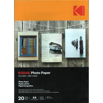 Kodak Carta Fotografica High Gloss, A4, 180 g/m², 20 Fogli, Bianco Kodak Carta Fotografica High Gloss, A4, 180 g/m², 20 Fogli, Bianco