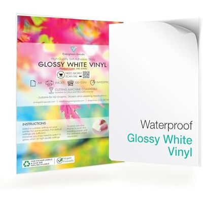 EVG Evergreen Goods 20 Fogli A4 Adesivi in Vinile Bianco Lucido, Carta Adesiva per Stampante Inkjet e Laser, Carta Adesiva Impermeabile, Foglio A4 Adesivo Stampabile EVG Evergreen Goods 20 Fogli A4 Adesivi in Vinile Bianco Lucido, Carta Adesiva per Stampante Inkjet e Laser, Carta Adesiva Impermeabile, Foglio A4 Adesivo Stampabile