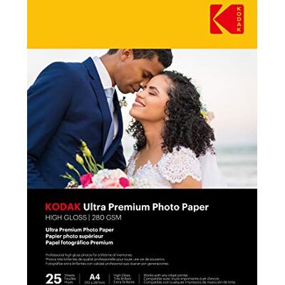 Kodak Ultra Premium Photo Paper Carta Fotografica Lucida, Confezione da 25 Fogli, Formato A4 (21x29,7 cm), 280g/m², Stampa a Getto d'Inchiostro, Ideale per Album e Cornici Kodak Ultra Premium Photo Paper Carta Fotografica Lucida, Confezione da 25 Fogli, Formato A4 (21x29,7 cm), 280g/m², Stampa a Getto d'Inchiostro, Ideale per Album e Cornici