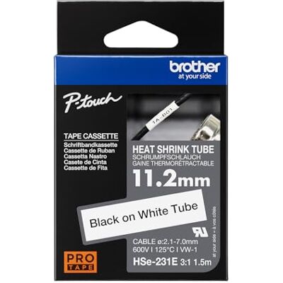 Brother Pro Tape HSe-231E Guaina termorestringente originale, colore: nero su bianco Brother Pro Tape HSe-231E Guaina termorestringente originale, colore: nero su bianco