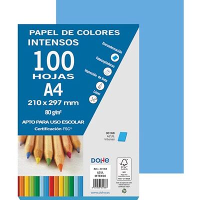 DOHE Confezione di 100 fogli formato A4, 80 g. colore: blu intenso DOHE Confezione di 100 fogli formato A4, 80 g. colore: blu intenso