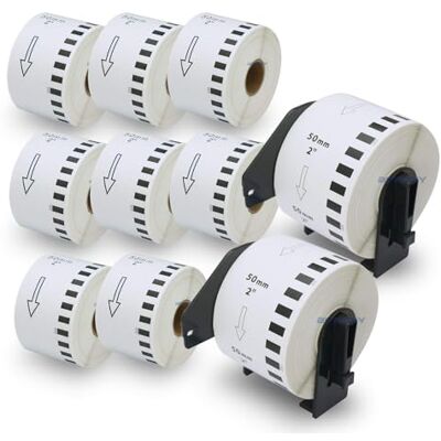 BETCKEY 10 Rotoli DK-22223 Etichette a Lunghezza Continua Compatibile con Brother, 50mm x 30.48m, 10 Etichette per Stampanti di Etichette Brother QL (2 Portaetichette Riutilizzabili) BETCKEY 10 Rotoli DK-22223 Etichette a Lunghezza Continua Compatibile con Brother, 50mm x 30.48m, 10 Etichette per Stampanti di Etichette Brother QL (2 Portaetichette Riutilizzabili)