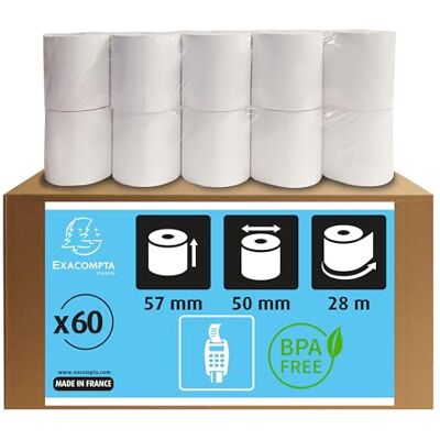 Exacompta 60 Rotoli Carta Credito 57mmx50mm 1 Velo 55g/m² Lunghezza 28 m Exacompta 60 Rotoli Carta Credito 57mmx50mm 1 Velo 55g/m² Lunghezza 28 m