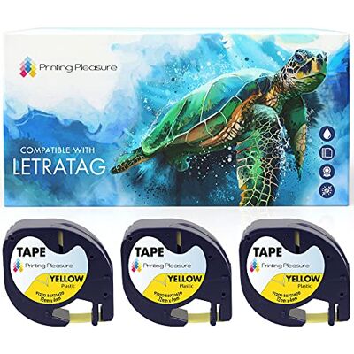 Printing Pleasure 3x Compatibile 91202 Nero su Giallo (12mm x 4m) Plastica Cassetta Nastro per Dymo LetraTag LT-100H, LT-100T, LT-110T, QX 50, XR, XM, 2000, Plus Etichettatrici Printing Pleasure 3x Compatibile 91202 Nero su Giallo (12mm x 4m) Plastica Cassetta Nastro per Dymo LetraTag LT-100H, LT-100T, LT-110T, QX 50, XR, XM, 2000, Plus Etichettatrici