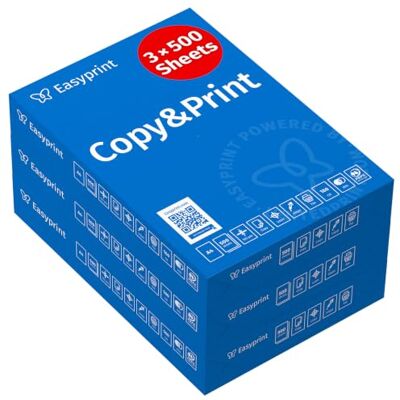 easyprint Carta per stampante e fotocopiatrice, 1500 fogli, 3 x 500 fogli, formato A4, alta qualità, bianco brillante, certificata CEE 160 PEFC easyprint Carta per stampante e fotocopiatrice, 1500 fogli, 3 x 500 fogli, formato A4, alta qualità, bianco brillante, certificata CEE 160 PEFC