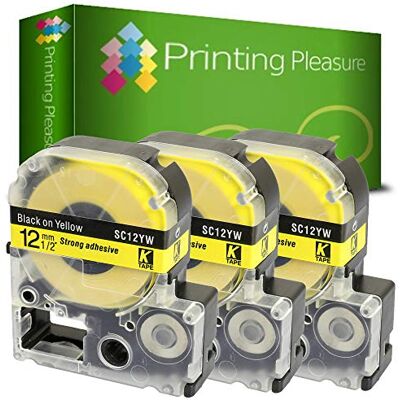 Printing Pleasure 3x Compatibile AC12YW Nero su Giallo (12mm x 8m) Cassetta Nastro per Epson LabelWorks LW-300, LW-400, LW-500, LM-700, LW-900P, OK200, OK300, OK500P, OK720, OK900P, KingJim TepraPro Etichettatrici Printing Pleasure 3x Compatibile AC12YW Nero su Giallo (12mm x 8m) Cassetta Nastro per Epson LabelWorks LW-300, LW-400, LW-500, LM-700, LW-900P, OK200, OK300, OK500P, OK720, OK900P, KingJim TepraPro Etichettatrici