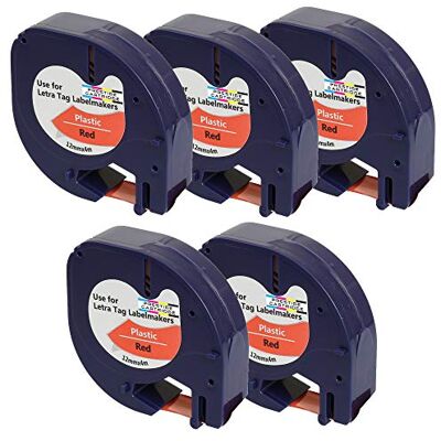 PRESTIGE CARTRIDGE 5 Nastri per Etichette Plastica compatibili per Dymo LetraTag 91203 S0721680 S0721630 Nero su Rosso 12mm x 4m per Dymo LetraTag LT110T, LT100H, LT100T, QX50, XR PRESTIGE CARTRIDGE 5 Nastri per Etichette Plastica compatibili per Dymo LetraTag 91203 S0721680 S0721630 Nero su Rosso 12mm x 4m per Dymo LetraTag LT110T, LT100H, LT100T, QX50, XR