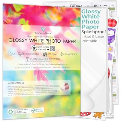 EVG Evergreen Goods 10 Fogli A4 Carta Fotografica Bianca Lucida Autoadesiva E Impermeabile Carta Adesiva Bianca Per Stampanti Inkjet E Laser Printable Sticker Paper Per Grafica Hd, Adesivi & Etichette EVG Evergreen Goods 10 Fogli A4 Carta Fotografica Bianca Lucida Autoadesiva E Impermeabile Carta Adesiva Bianca Per Stampanti Inkjet E Laser Printable Sticker Paper Per Grafica Hd, Adesivi & Etichette