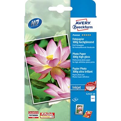 Avery Carta fotografica a getto d'inchiostro, lucida, 10 x 15/300 g, 40 fogli Avery Carta fotografica a getto d'inchiostro, lucida, 10 x 15/300 g, 40 fogli