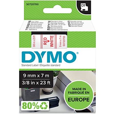 Dymo D1 Etichette Autoadesive per Stampanti LabelManager, Rotolo da 9 mm x 7 m, Stampa Rossa su Bianco, 1 Pezzo Dymo D1 Etichette Autoadesive per Stampanti LabelManager, Rotolo da 9 mm x 7 m, Stampa Rossa su Bianco, 1 Pezzo