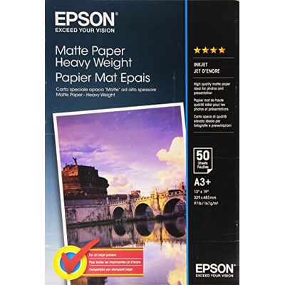 Epson S041264 Matte Paper A3+, Carta fotografica speciale opaca ad alto spessore, A3+ (329 x 483 mm, 167 g/m²), Confezione da 50 fogli Epson S041264 Matte Paper A3+, Carta fotografica speciale opaca ad alto spessore, A3+ (329 x 483 mm, 167 g/m²), Confezione da 50 fogli