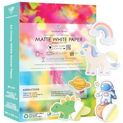 EVG Evergreen Goods 2 x 50 fogli A4 bianco opaco autoadesivo retro carta Grafica, etichette di prodotto, macchine per tracciatori fustellati Stampa a getto d'inchiostro e laser EVG Evergreen Goods 2 x 50 fogli A4 bianco opaco autoadesivo retro carta Grafica, etichette di prodotto, macchine per tracciatori fustellati Stampa a getto d'inchiostro e laser