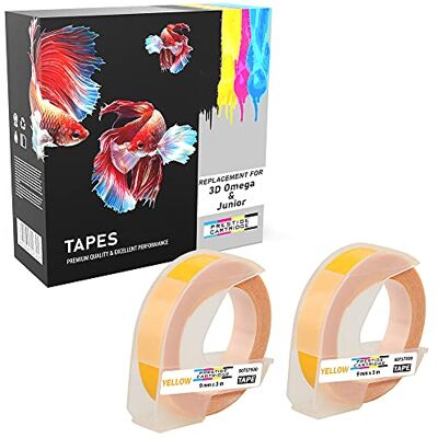 PRESTIGE CARTRIDGE 2x Bianco su Giallo Nastro Goffratura per Etichette (9mm x 3m) compatibile per Dymo S0717930 Omega Home & S0717900 S0717910 Junior Etichettatrici PRESTIGE CARTRIDGE 2x Bianco su Giallo Nastro Goffratura per Etichette (9mm x 3m) compatibile per Dymo S0717930 Omega Home & S0717900 S0717910 Junior Etichettatrici