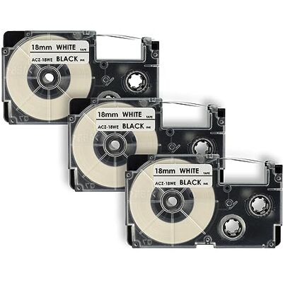 vhbw 3x Cassetta nastro compatibile con Casio KL-2000, KL-300, KL-70E, KL-200E, KL-60, KL-7000 etichettatrice 8m x 18 mm nero su bianco vhbw 3x Cassetta nastro compatibile con Casio KL-2000, KL-300, KL-70E, KL-200E, KL-60, KL-7000 etichettatrice 8m x 18 mm nero su bianco