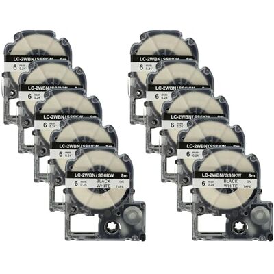 vhbw 10x Cassetta nastro compatibile con Epson LabelWorks LW-1000P, LW-600P, LW-500, LW-400, LW-300 etichettatrice 8m x 6 mm nero su bianco vhbw 10x Cassetta nastro compatibile con Epson LabelWorks LW-1000P, LW-600P, LW-500, LW-400, LW-300 etichettatrice 8m x 6 mm nero su bianco