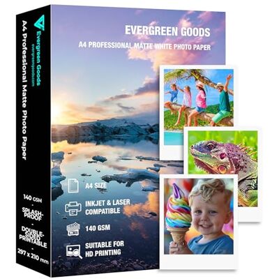 EVG Carta fotografica opaca A4 resistente agli schizzi su entrambi i lati, 140 g/m², 50 fogli EVG Carta fotografica opaca A4 resistente agli schizzi su entrambi i lati, 140 g/m², 50 fogli