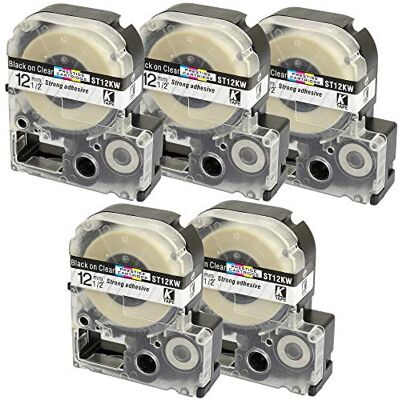 PRESTIGE CARTRIDGE 5 Nastri LC-4TBN LC-4TBN9 ST12KW nero su trasparente 12mm x 8m Etichette compatibili per Epson LabelWorks LW-300 LW-300L LW-400 LW-500 LW-600P LW-700 LW-900P LW-1000P Etichettatrice PRESTIGE CARTRIDGE 5 Nastri LC-4TBN LC-4TBN9 ST12KW nero su trasparente 12mm x 8m Etichette compatibili per Epson LabelWorks LW-300 LW-300L LW-400 LW-500 LW-600P LW-700 LW-900P LW-1000P Etichettatrice