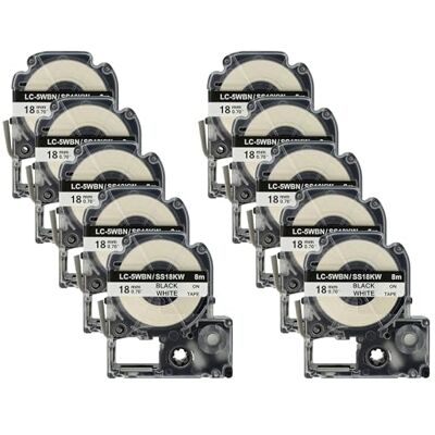 vhbw 10x Cassetta nastro compatibile con Epson LabelWorks LW-700, LW-1000P, LW-600P, LW-500, LW-400 etichettatrice 8m x 18 mm nero su bianco vhbw 10x Cassetta nastro compatibile con Epson LabelWorks LW-700, LW-1000P, LW-600P, LW-500, LW-400 etichettatrice 8m x 18 mm nero su bianco