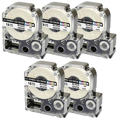 PRESTIGE CARTRIDGE 5 Nastri LC-5WBN LC-5WBN9 SS18KW nero su bianco 18mm x 8m Etichette compatibili per Epson LabelWorks LW-300 LW-300L LW-400 LW-500 LW-600P LW-700 LW-900P LW-1000P Etichettatrice PRESTIGE CARTRIDGE 5 Nastri LC-5WBN LC-5WBN9 SS18KW nero su bianco 18mm x 8m Etichette compatibili per Epson LabelWorks LW-300 LW-300L LW-400 LW-500 LW-600P LW-700 LW-900P LW-1000P Etichettatrice