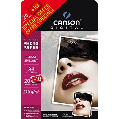 Canson Ultimate Glossy Pack di 30 carta fotografica A4 bianco Grammatura: 270 g/m² A4-21 x 29,7 cm bianco Canson Ultimate Glossy Pack di 30 carta fotografica A4 bianco Grammatura: 270 g/m² A4-21 x 29,7 cm bianco