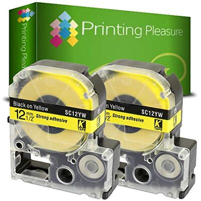 Printing Pleasure 2x Compatibile AC12YW Nero su Giallo (12mm x 8m) Cassetta Nastro per Epson LabelWorks LW-300, LW-400, LW-500, LM-700, LW-900P, OK200, OK300, OK500P, OK720, OK900P, KingJim TepraPro Etichettatrici Printing Pleasure 2x Compatibile AC12YW Nero su Giallo (12mm x 8m) Cassetta Nastro per Epson LabelWorks LW-300, LW-400, LW-500, LM-700, LW-900P, OK200, OK300, OK500P, OK720, OK900P, KingJim TepraPro Etichettatrici