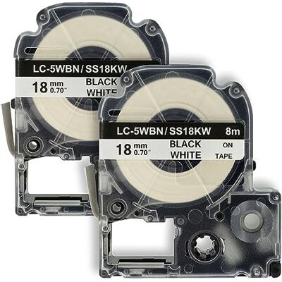 vhbw 2x Cassetta nastro compatibile con Epson LabelWorks LW-700, LW-1000P, LW-600P, LW-500, LW-400 etichettatrice 8m x 18 mm nero su bianco vhbw 2x Cassetta nastro compatibile con Epson LabelWorks LW-700, LW-1000P, LW-600P, LW-500, LW-400 etichettatrice 8m x 18 mm nero su bianco