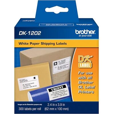 Brother DK1202 Bianco Dk – Etichette per stampante (Bianco, Dk, 100 x 62 x 0 mm, 2 – 3/7 x 4, 300 pezzo (S)) Brother DK1202 Bianco Dk – Etichette per stampante (Bianco, Dk, 100 x 62 x 0 mm, 2 – 3/7 x 4, 300 pezzo (S))