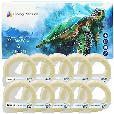 Printing Pleasure 10-Pack Etichette a rilievo in vinile autoadesive 3D Bianco su Trasparente Nastri Goffratura, rotoli da 9mm x 3m compatibili per DYMO Etichettatrici a rilievo Omega e Junior Printing Pleasure 10-Pack Etichette a rilievo in vinile autoadesive 3D Bianco su Trasparente Nastri Goffratura, rotoli da 9mm x 3m compatibili per DYMO Etichettatrici a rilievo Omega e Junior