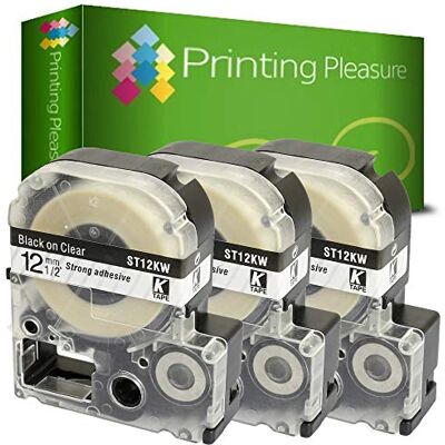 Printing Pleasure 3x Compatibile AT12KW Nero su Chiaro (12mm x 8m) Cassetta Nastro per Epson LabelWorks LW-300, LW-400, LW-500, LM-700, LW-900P, OK200, OK300, OK500P, OK720, OK900P, KingJim TepraPro Etichettatrici Printing Pleasure 3x Compatibile AT12KW Nero su Chiaro (12mm x 8m) Cassetta Nastro per Epson LabelWorks LW-300, LW-400, LW-500, LM-700, LW-900P, OK200, OK300, OK500P, OK720, OK900P, KingJim TepraPro Etichettatrici