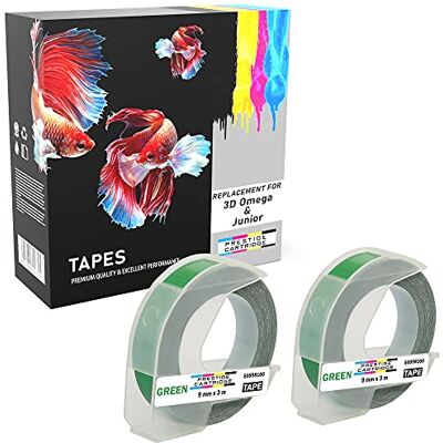 PRESTIGE CARTRIDGE 2x S0898160 Bianco su Verde Nastro Goffratura per Etichette (9mm x 3m) compatibile per Dymo S0717930 Omega Home & S0717900 S0717910 Junior Etichettatrici PRESTIGE CARTRIDGE 2x S0898160 Bianco su Verde Nastro Goffratura per Etichette (9mm x 3m) compatibile per Dymo S0717930 Omega Home & S0717900 S0717910 Junior Etichettatrici