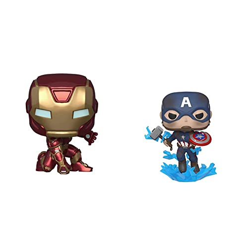 Funko POP! Marvel: Avengers Game- Iron Man (Stark Tech Suit), Multicolore & Pop Marvel: Endgame-Captain America w/BrokenShield