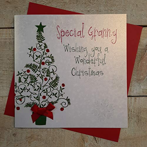 WHITE COTTON CARDS Biglietto Natalizio Fatto a Mano con Scritta Special Granny Wishing You A Wonderful Christmas (codice ), Bianco