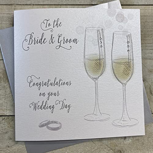 WHITE COTTON CARDS Biglietto di Auguri per Matrimonio con Scritta in Inglese To The Bride & Spos, Realizzato a Mano (Champagne, sofisticata Gamma Neon, Bianco