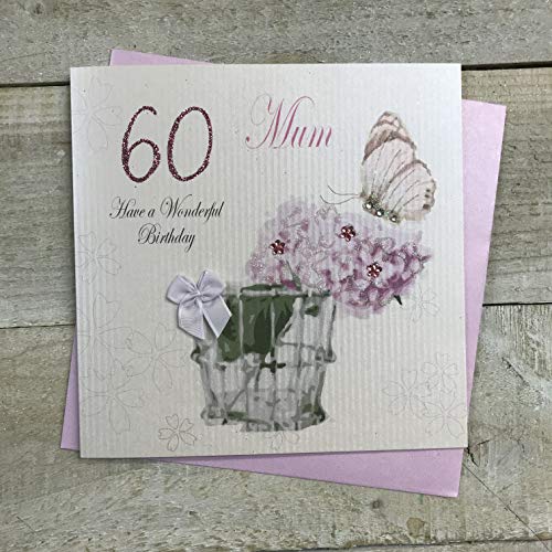 WHITE COTTON CARDS Biglietto Vintage Fatto a Mano con Scritta Mum Have a Wonderful 60th Birthday, Bianco, , Cotone