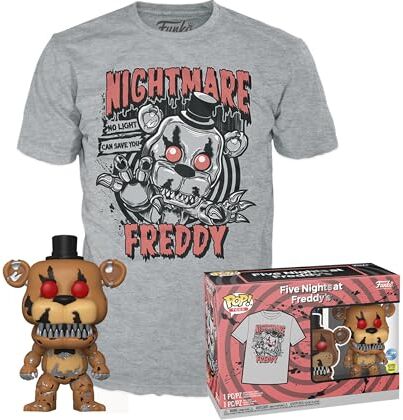 Funko Pop! & Tee: Five Nights At Freddy's (FNAF)- Nightmare Freddy Fazbear Glow in The Dark Extra Large (XL) T-Shirt, Maglietta Vestiti