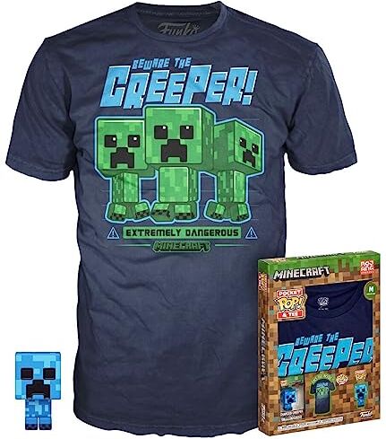 Funko Pop- Pop & tee Minecraft Charged Creeper Maglietta Taglia XL Playsets, Multicolore ()