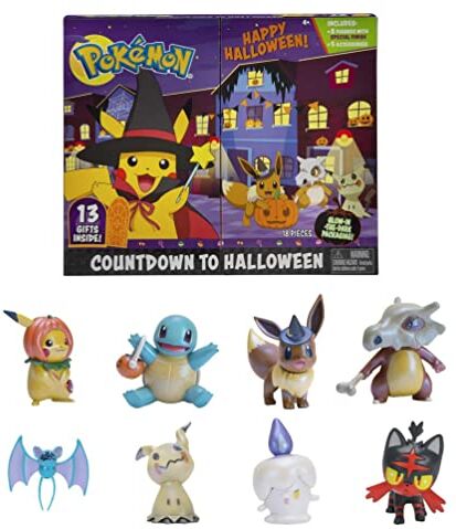 Bandai Pokémon, calendario di Halloween, 8 personaggi e 5 accessori: Pikachu, Eevee, Carapuce, Osselait, Nosferapti, Mimiqui, Flamiaou, Funécire, , , multicolore