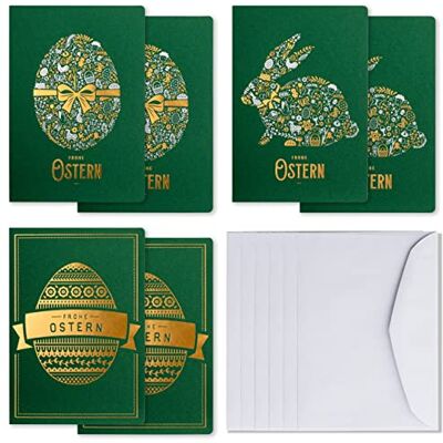 Set esclusivo di 6 biglietti di Pasqua, realizzati in pregiata carta con inserti beige chiaro e buste da 120 x 170 mm Set esclusivo di 6 biglietti di Pasqua, realizzati in pregiata carta con inserti beige chiaro e buste da 120 x 170 mm