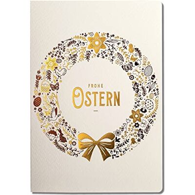 Set di 10 biglietti di auguri di Pasqua in beige leggero 120 x 170 mm, con motivi pasquale dorati e stampati, realizzati in carta per gioielli acquari, con inserti e buste Set di 10 biglietti di auguri di Pasqua in beige leggero 120 x 170 mm, con motivi pasquale dorati e stampati, realizzati in carta per gioielli acquari, con inserti e buste