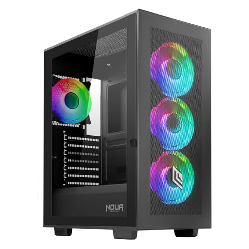 Noua Utopia F501 Nero Case PC Gaming ARGB Mid-Tower ATX, 4 Ventole LED RGB Sincronizzabile 120 mm, Pannello Frontale Mesh e Pannello Laterale in Vetro temperato, Supporta Dissipatore Liquido da 360mm