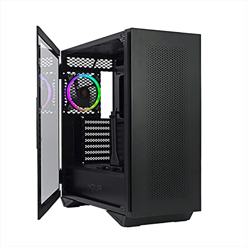 Noua Iron V6 Nero Case ATX PC Gaming 0.70MM SPCC 3*USB3.0/2.0 Ventola PWM Dual Halo RGB Addressable 5V Front Mesh & Pannello Laterale in Vetro Temperato con Chiusura Magnetica (AxPxL:508x487x218 mm)