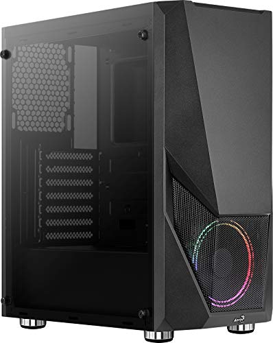 Aerocool Zauron Saturn Mid Tower PC Gaming Case with Tempered Glass Window, 12 cm FRGB Fan, 2 x USB 3.0, Supports ATX/Micro-ATX/Mini-ITX, Black ZAURONBK