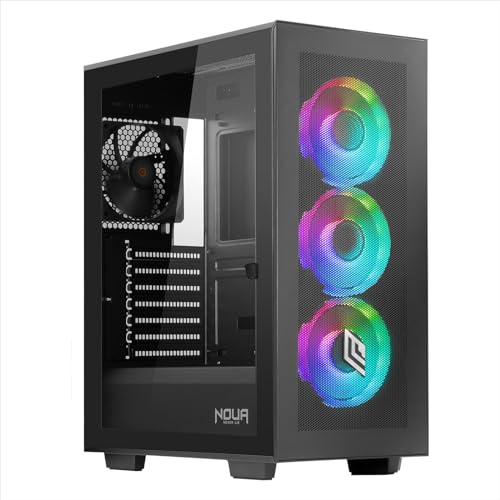 Noua Utopia F501 Nero Case PC Gaming ARGB Mid-Tower ATX, 3 Ventole LED RGB Sincronizzabile 120 mm + 1 Ventola PWM Black, Pannello Frontale Mesh e Pannello Laterale in Vetro temperato