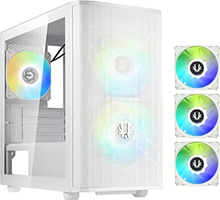 BitFenix Nova Mesh mATX (Micro ATX, Mini ITX) High Airflow PC Gaming Case ARGB Edition White, 3 x ARGB Fans Pre-Installed, 240mm AIO Support at Top, GPU Length Support Up To 345mm