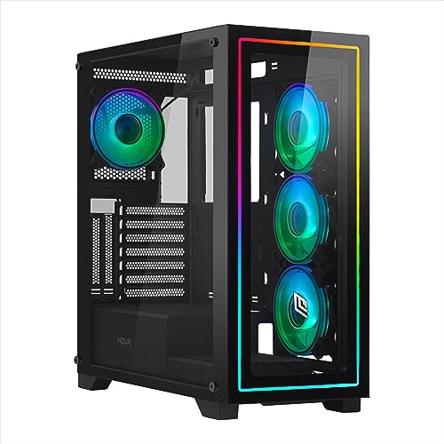 Noua Iron V111 Nero Case PC Gaming Mid-Tower ATX 0.70MM SPCC 4 Ventole PWM ARGB Indirizzabile 120 mm con Strip LED Frontale, Doppio Vetro Temperato (AxPxL 486x450x215 mm)