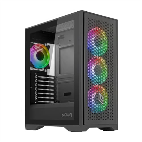 Noua Utopia F502 Nero Case PC Gaming ARGB Mid-Tower ATX, 4 Ventole LED RGB Sincronizzabile 120 mm, Pannello Frontale Mesh e Pannello Laterale in Vetro temperato, Supporta Radiatori da 360mm