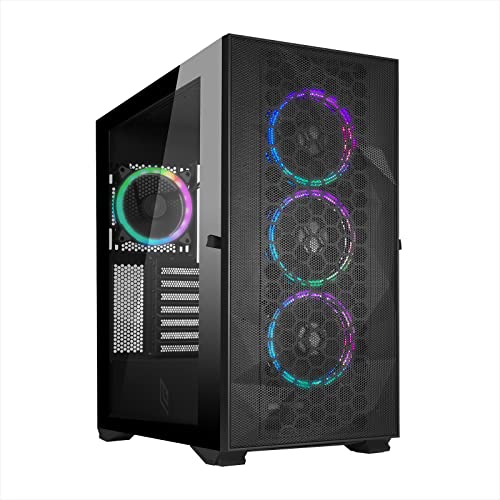 Noua Iron V7 Nero Case PC Gamer ARGB Mid-Tower ATX – 4 Ventole PWM ARGB 120 mm Pannello Frontale Mesh e Pannello Laterale in Vetro Temperato con Cerniere